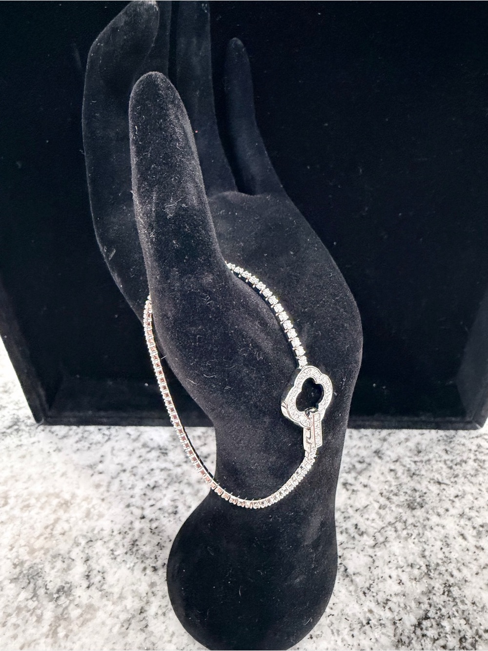 Moissanite Tennis Bracelet with Clover Lock Accent Clasp in 925 Sterling Silver